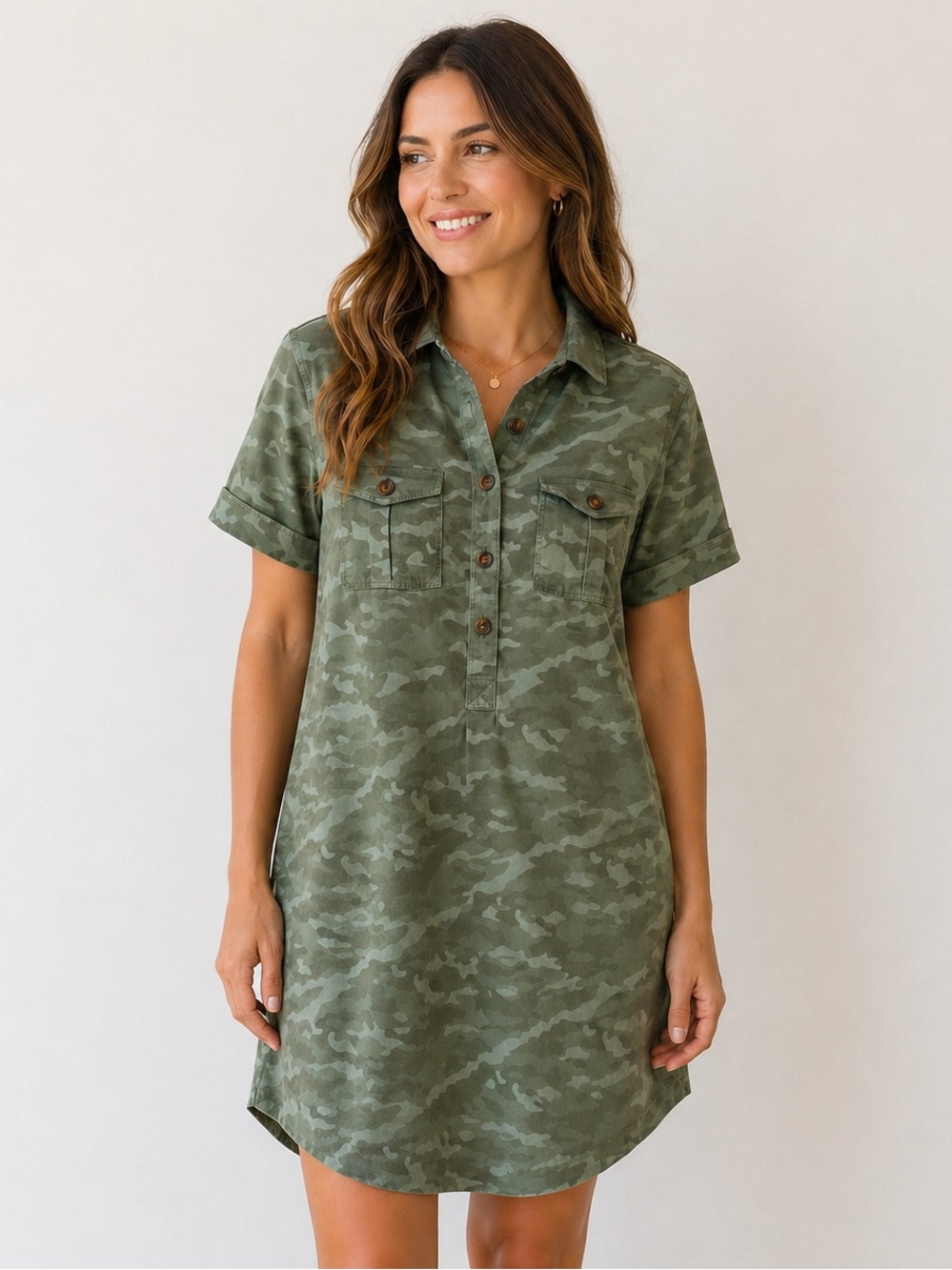 Vineyard Vines Green Camo Short-Sleeve Polo Mini Dress